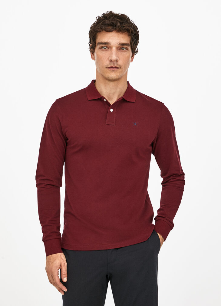 Long sleeved pique polo shirt