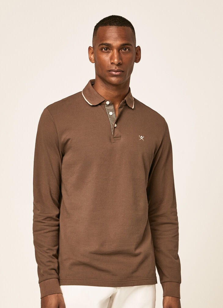 Long sleeve polo shirt with contrast neckline