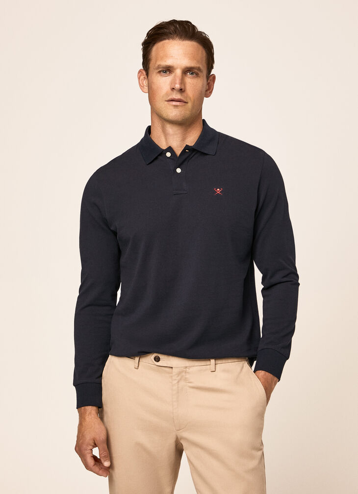 Long sleeved pique polo shirt