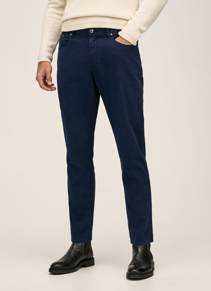 Garment-dyed textured trousers