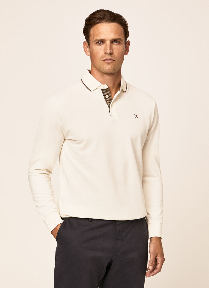 Long sleeve polo shirt with contrast neckline