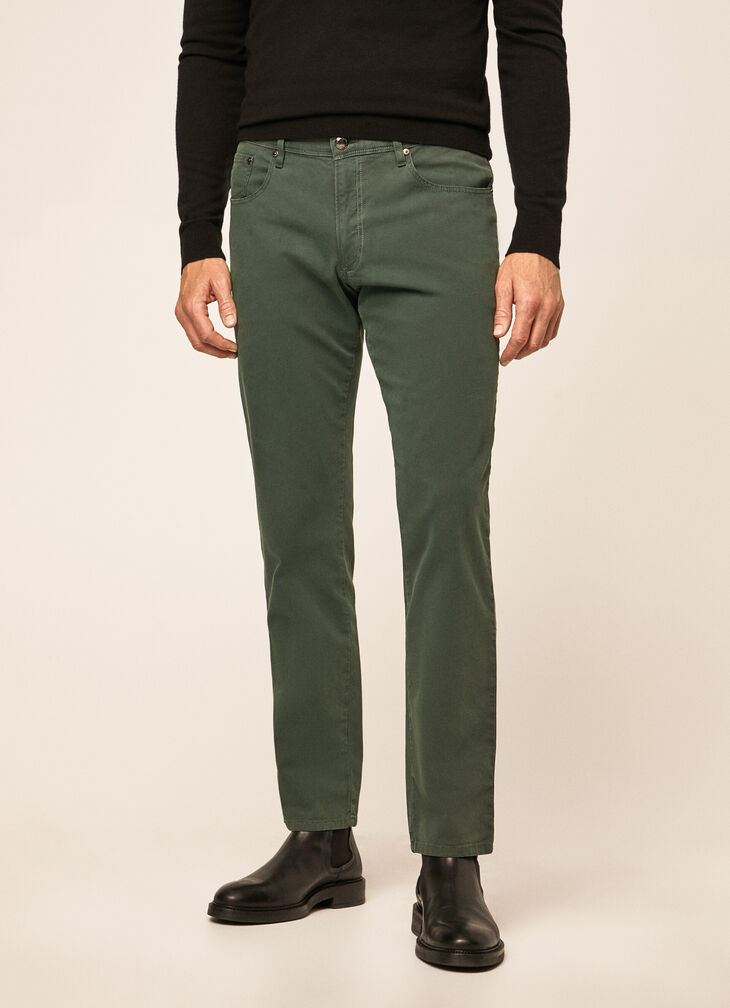 Garment-dyed textured trousers
