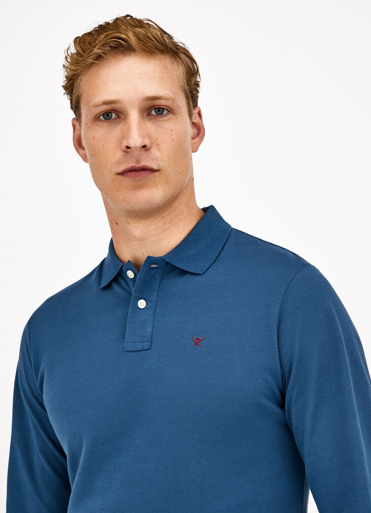 Long sleeved pique polo shirt