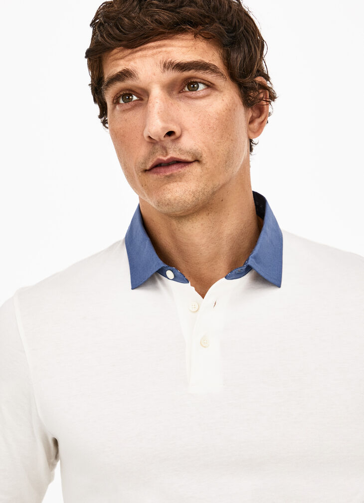 Long sleeve polo shirt with contrast neckline