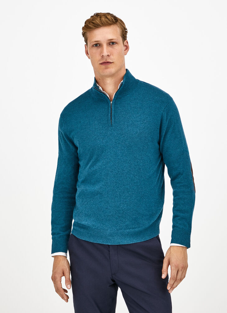 Funnel neck half zip merino jumper