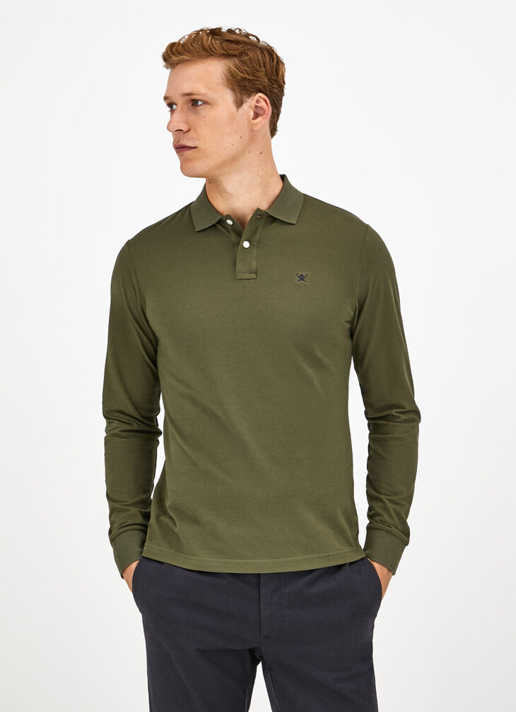 Long sleeved pique polo shirt