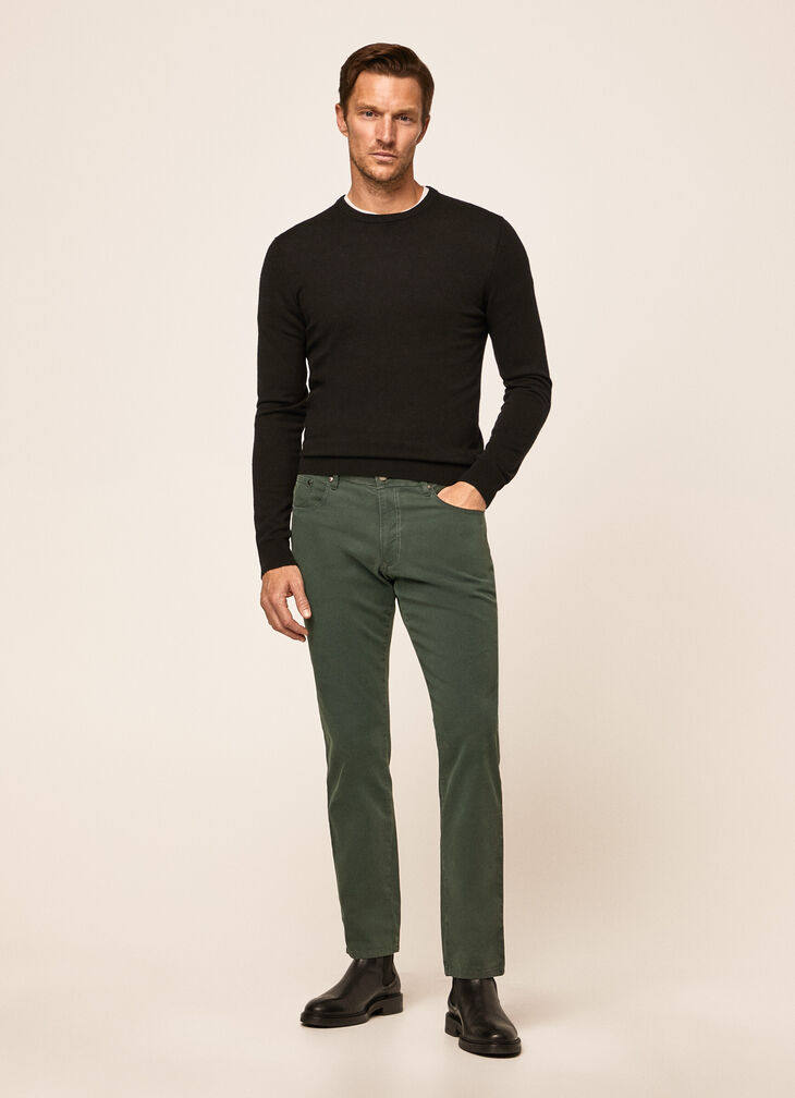 Garment-dyed textured trousers