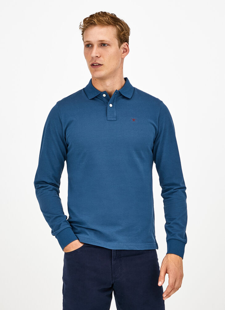 Long sleeved pique polo shirt
