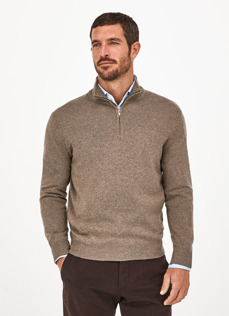 Funnel neck half zip merino jumper