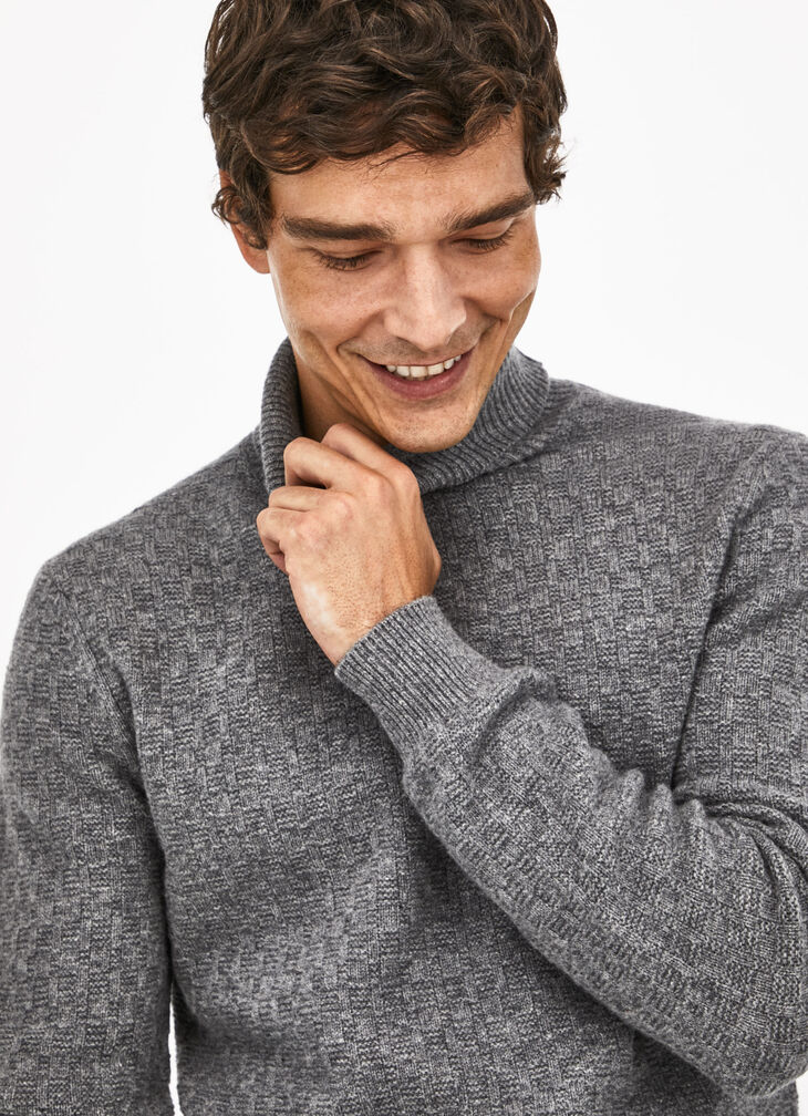 H' stitch roll neck jumper