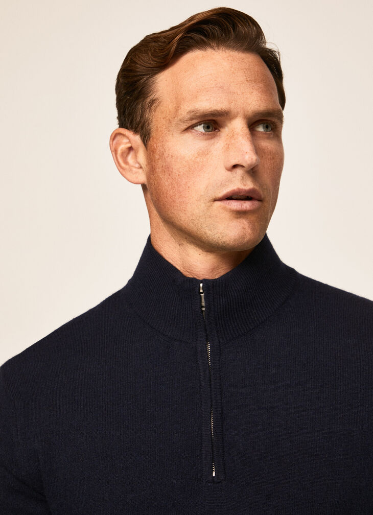 Funnel neck half zip merino jumper