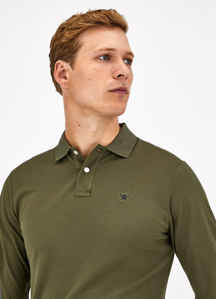 Long sleeved pique polo shirt