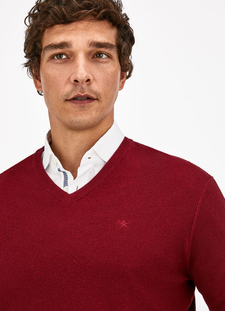 Textured V-neck jumper