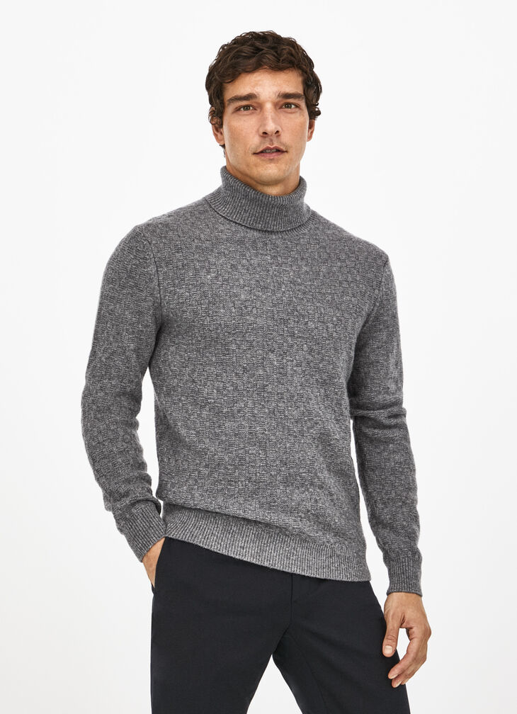 H' stitch roll neck jumper