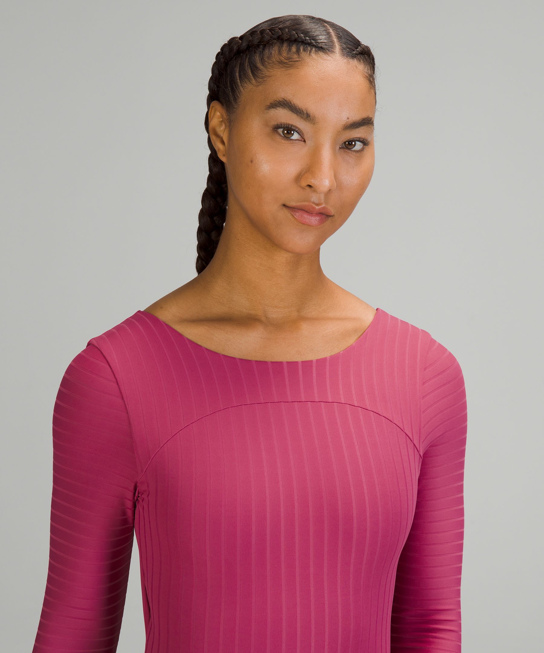 Ribbed Wrap-Back Long-Sleeve One-Piece