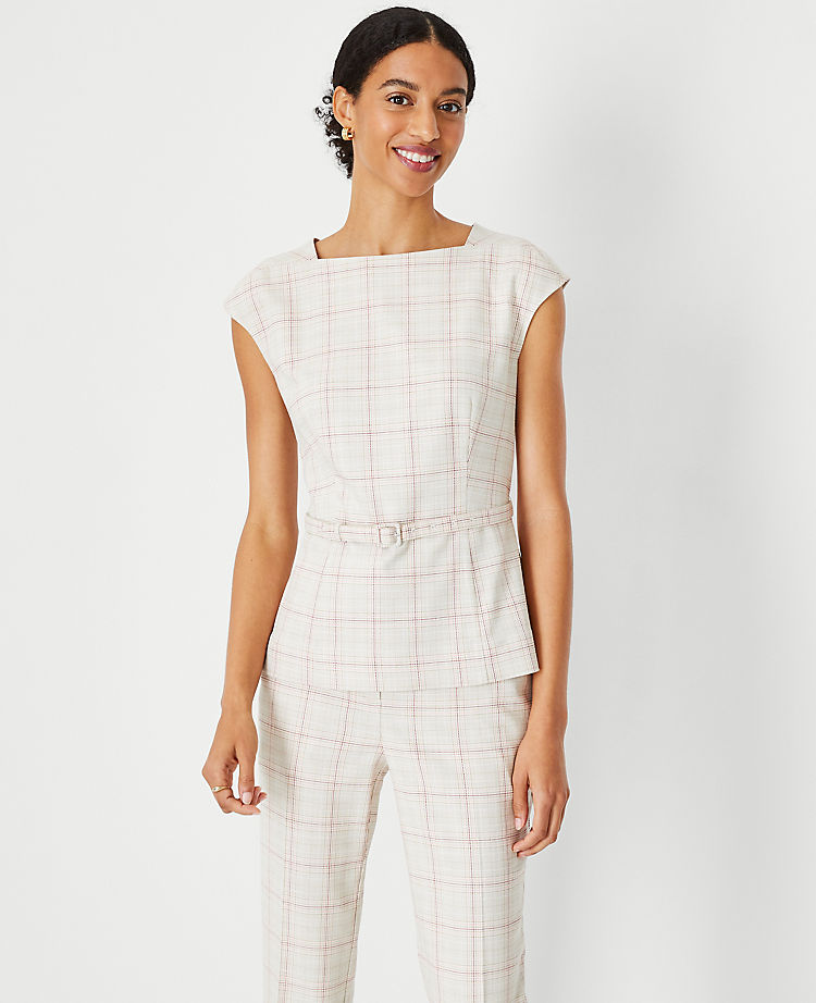 Ann Taylor Outlet |  The Belted Envelope Boatneck Top in Plaid