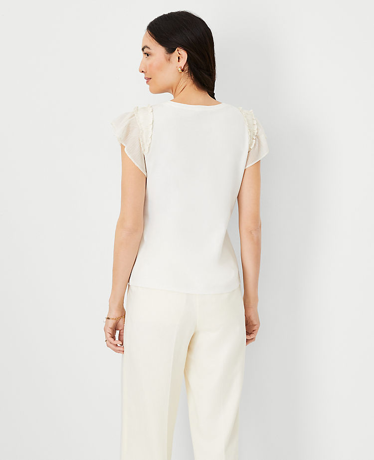 Ann Taylor Outlet |  Shimmer Ruffle Flutter Sleeve Top