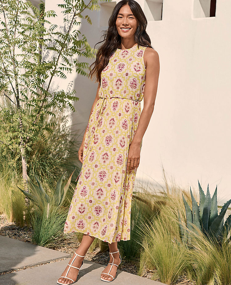 Ann Taylor Outlet |  Shimmer Tile Print Pleated Midi Dress