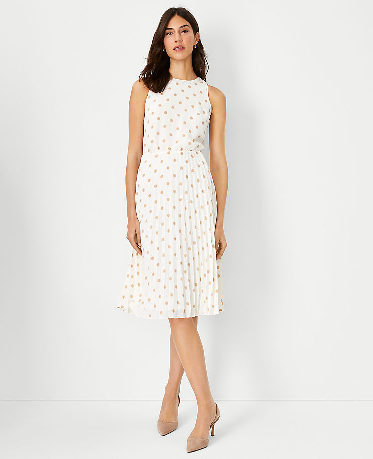 Ann Taylor Polka Dot Pleated Flare Dress