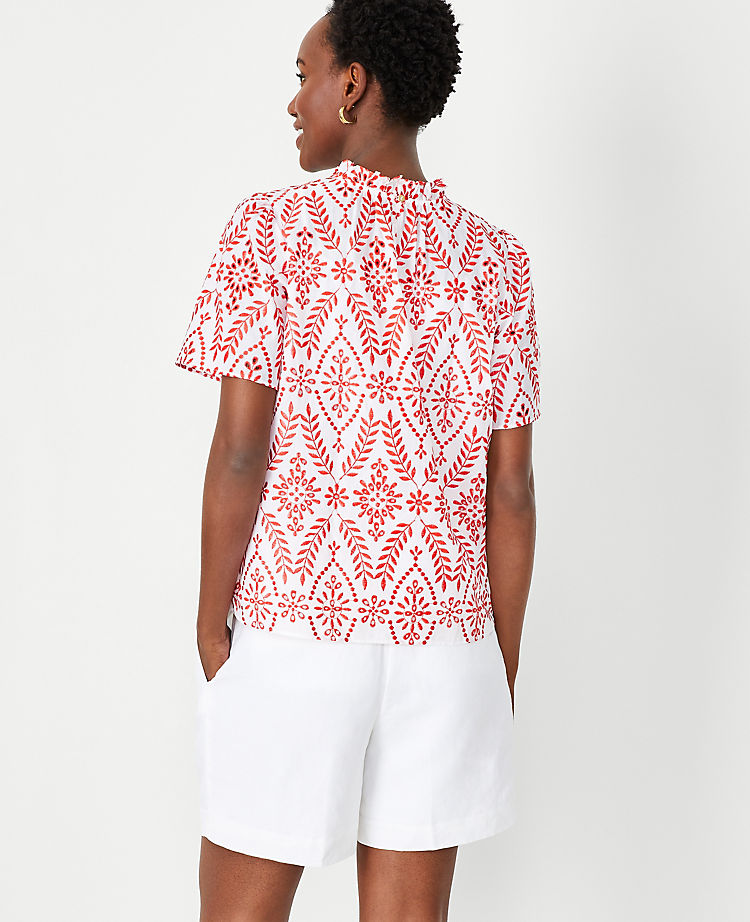 Eyelet Mock Neck Top