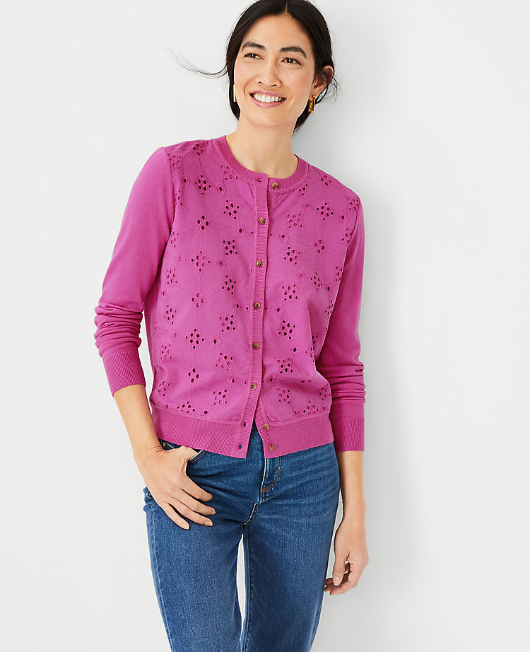 Ann Taylor Outlet |  Mixed Media Eyelet Ann Cardigan