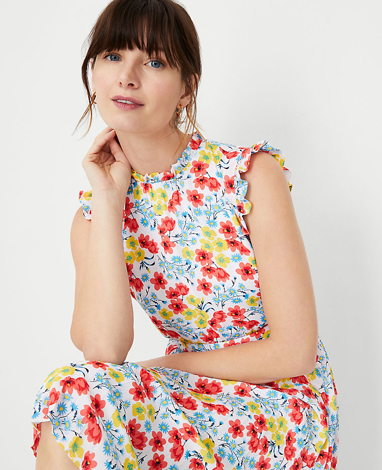 Ann Taylor Outlet |  Floral Ruffle Pleated Flare Dress