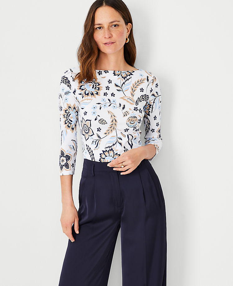 Floral 3/4 Sleeve Boatneck Top
