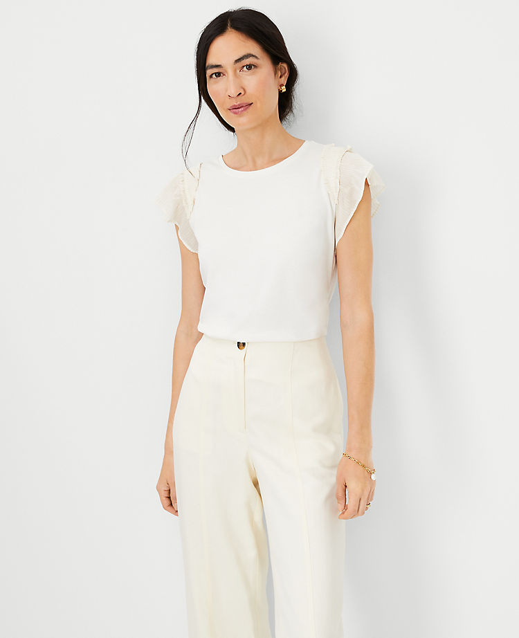 Ann Taylor Outlet |  Shimmer Ruffle Flutter Sleeve Top