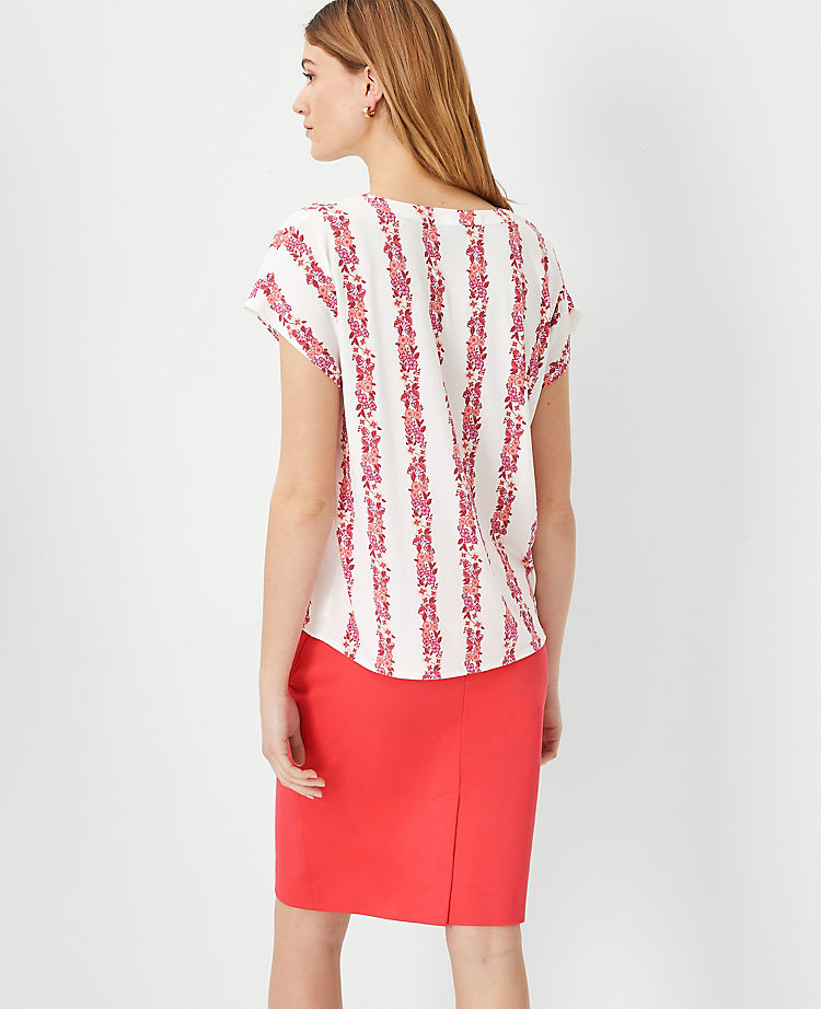 Ann Taylor Outlet |  Floral Mixed Media Pleat Front Top