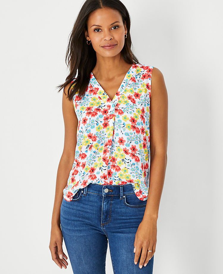 Floral Mixed Media Pleat Front Top