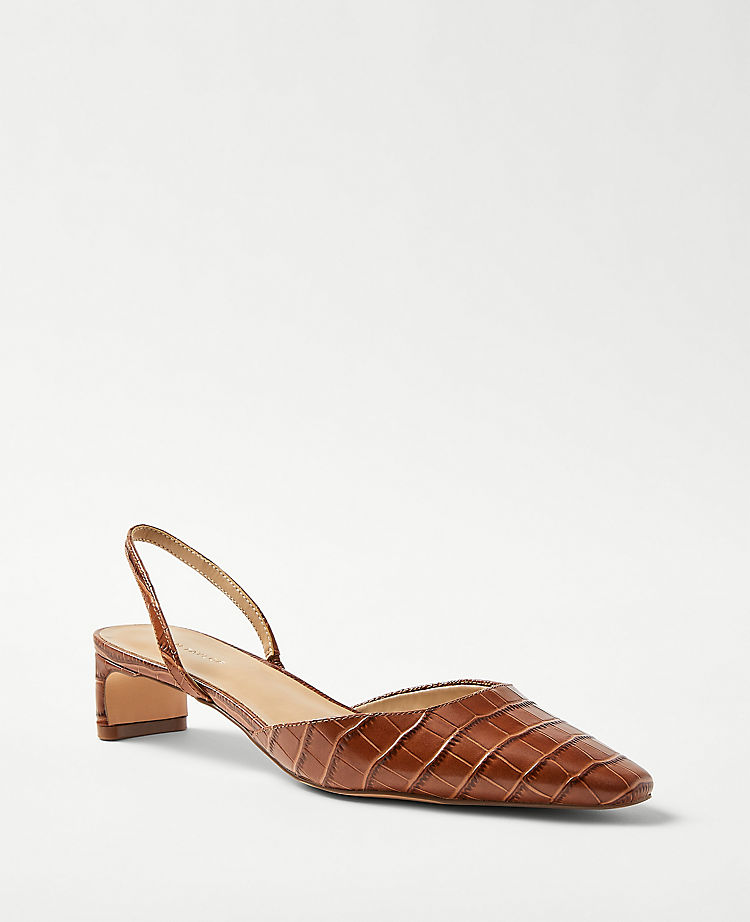 Embossed Leather Blade Heel Slingback Pumps