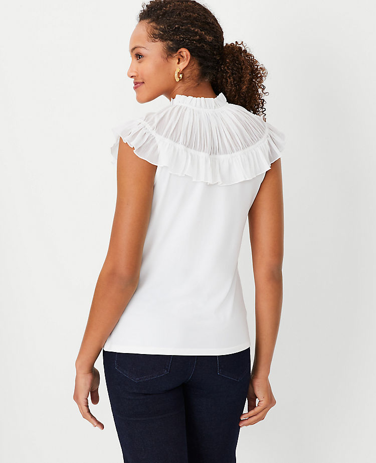 Ann Taylor Outlet |  Mixed Media Ruffle Yoke Top