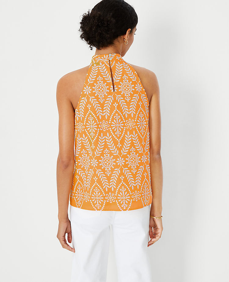 Eyelet Linen Blend Halter Top