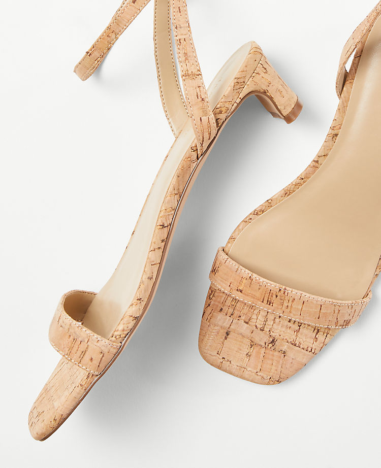 Cork Blade Heel Ankle Strap Sandals