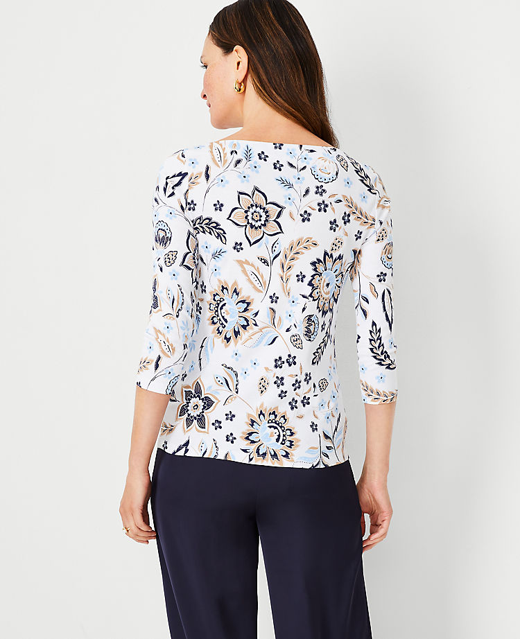 Floral 3/4 Sleeve Boatneck Top