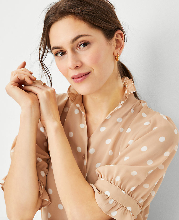 Ann Taylor Outlet |  Polka Dot Ruffle Button Top