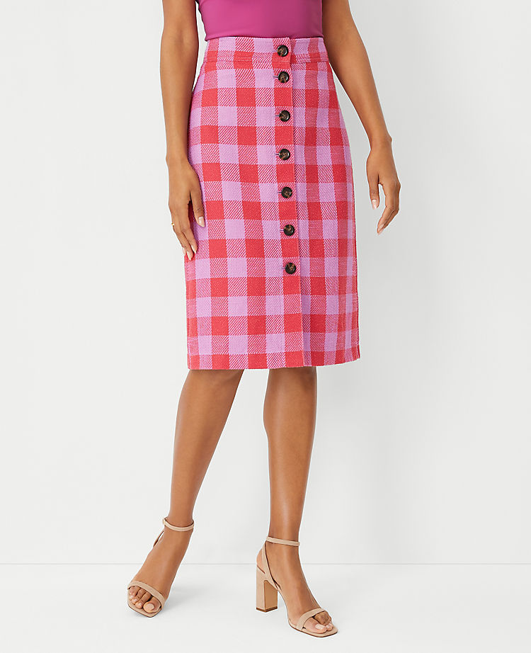 Ann Taylor Outlet |  Plaid Button Front A-Line Skirt