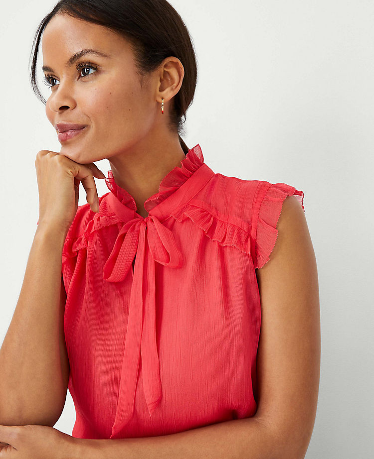 Ann Taylor Outlet |  Ruffle Yoke Tie Neck Top