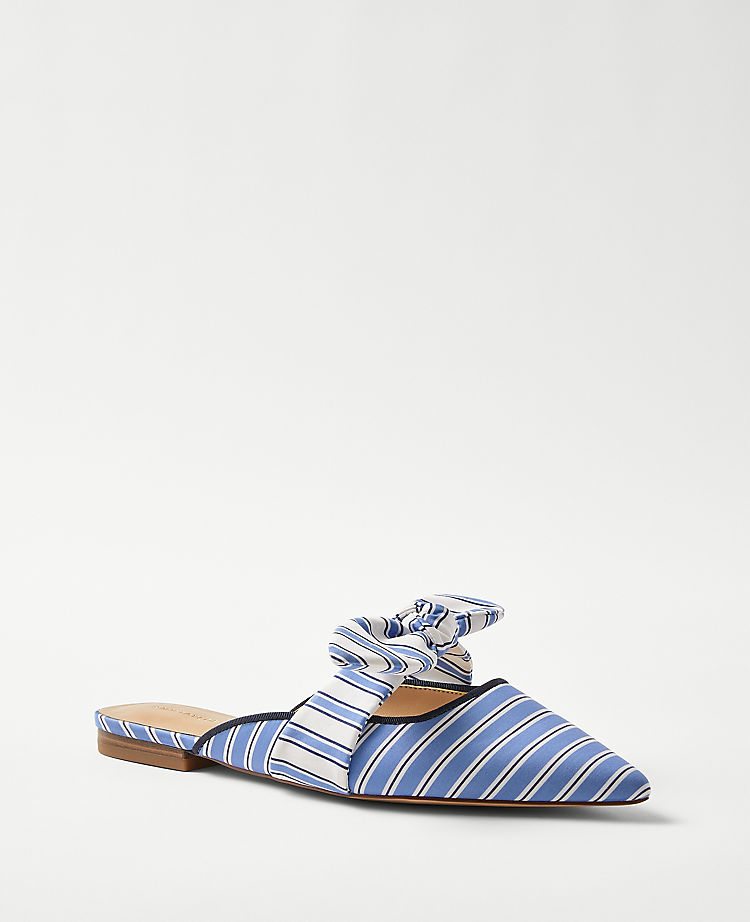 Striped Bow Mule Flats