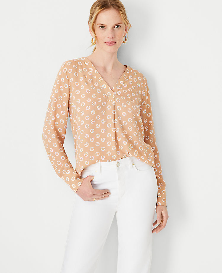 Floral Mixed Media Pleat Front Top