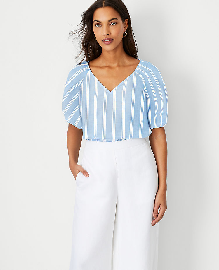 Striped Puff Tie Sleeve Top