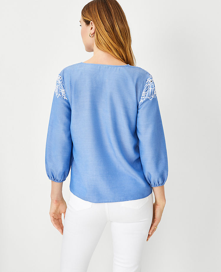 Ann Taylor Outlet |  Embroidered Chambray Top