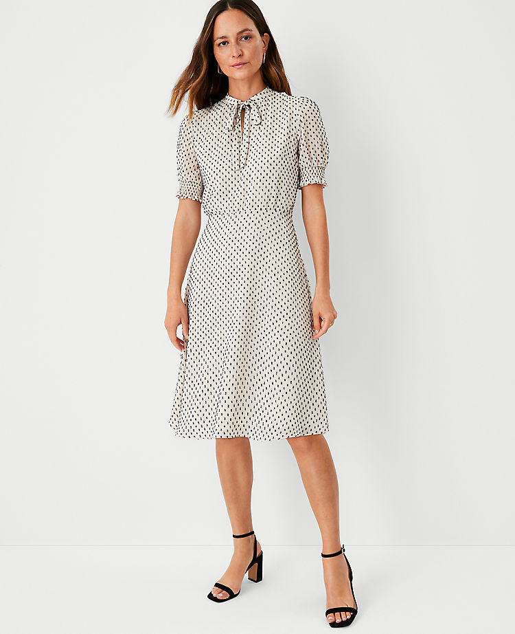 Ann Taylor Clip Tie Neck Flare Dress
