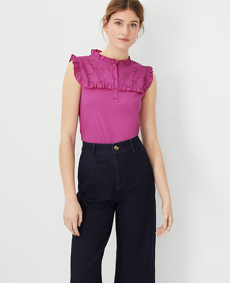 Ann Taylor Outlet |  Eyelet Yoke Pima Cotton Shell