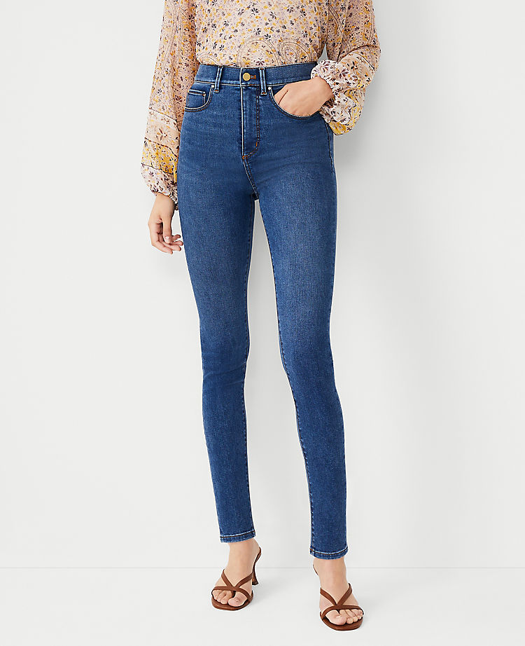 Ann Taylor Outlet |  Sculpting Pocket Highest Rise Skinny Jeans in Classic Mid Wash