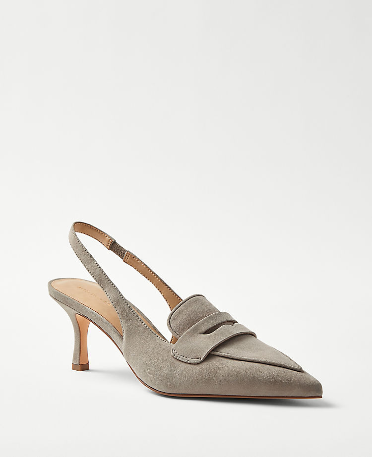 Penny Loafer Suede Slingback Pumps