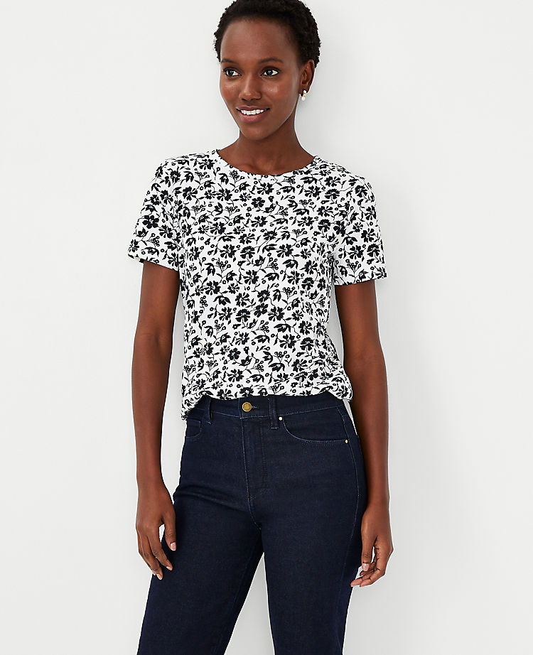 Ann Taylor Outlet |  Floral Pima Cotton Crew Neck Tee
