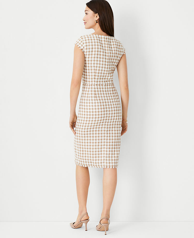 Gingham Tweed Scoop Neck Sheath Dress