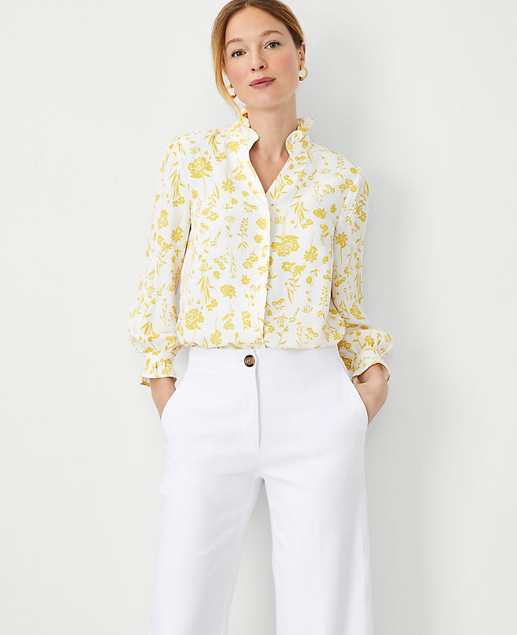 Ann Taylor Outlet |  Floral Ruffle Button Top