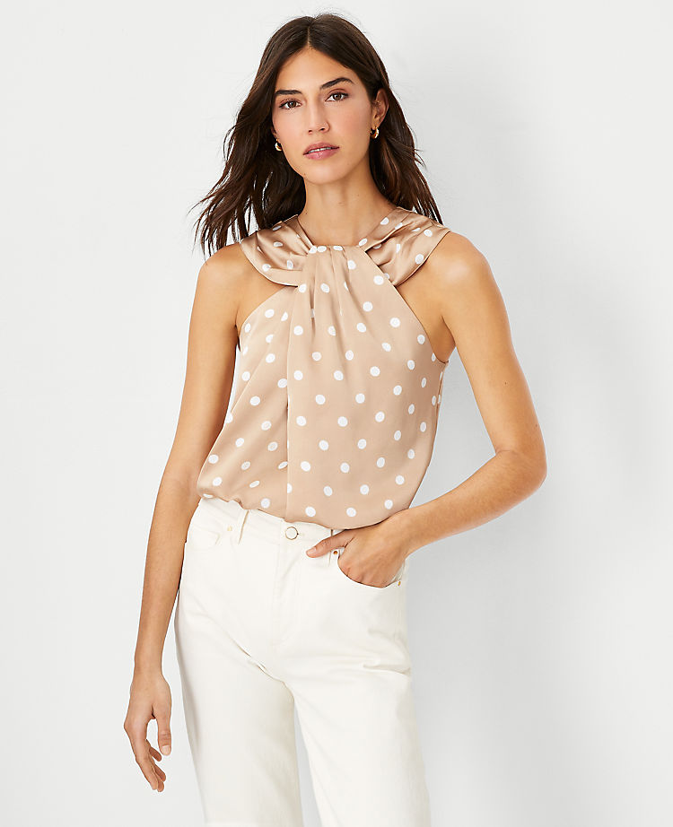 Ann Taylor Outlet |  Polka Dot Mixed Media Knotted Halter Top
